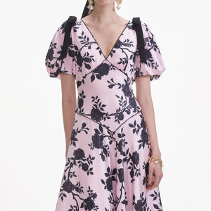 SP VIP PRICE Pink Satin Floral Midi Dress