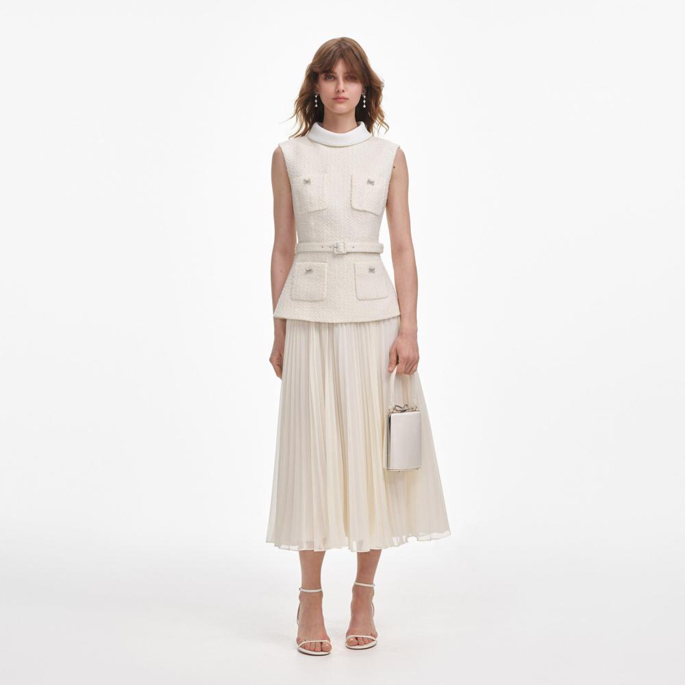 SP VIP PRICE Cream Boucle Sleeveless Midi Dress