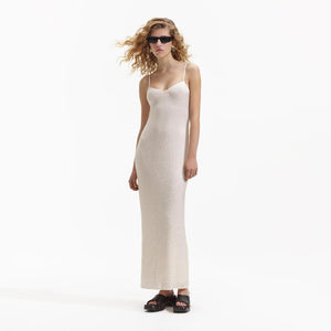 SELF PORTRAIT BLACK FRIDAY SALE Cream Beaded Mesh Maxi Dress