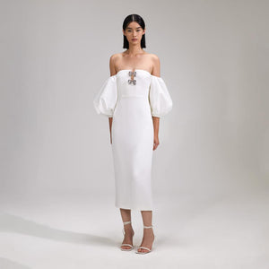 SELF PORTRAIT BLACK FRIDAY SALE White Crepe Bow Midi Dress