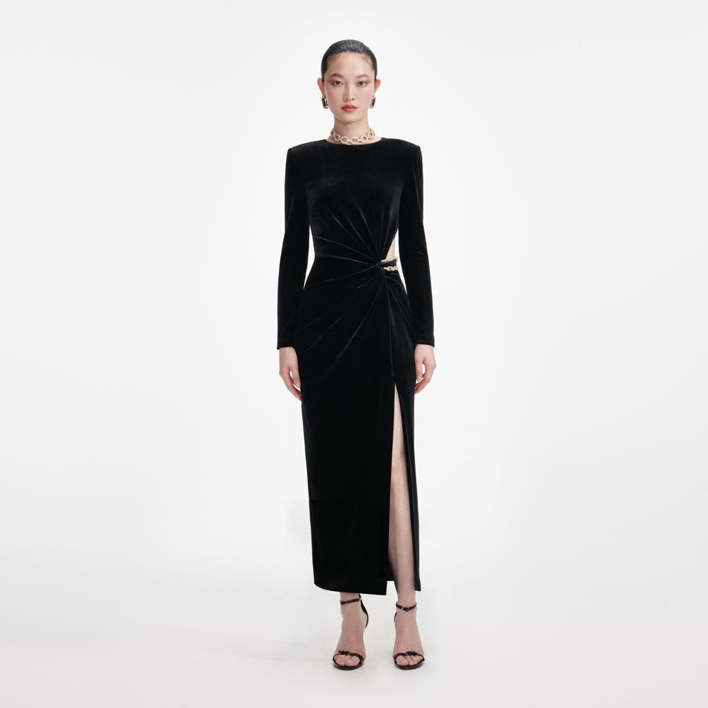 SP VIP PRICE Black Velvet Embellished Midi Dress
