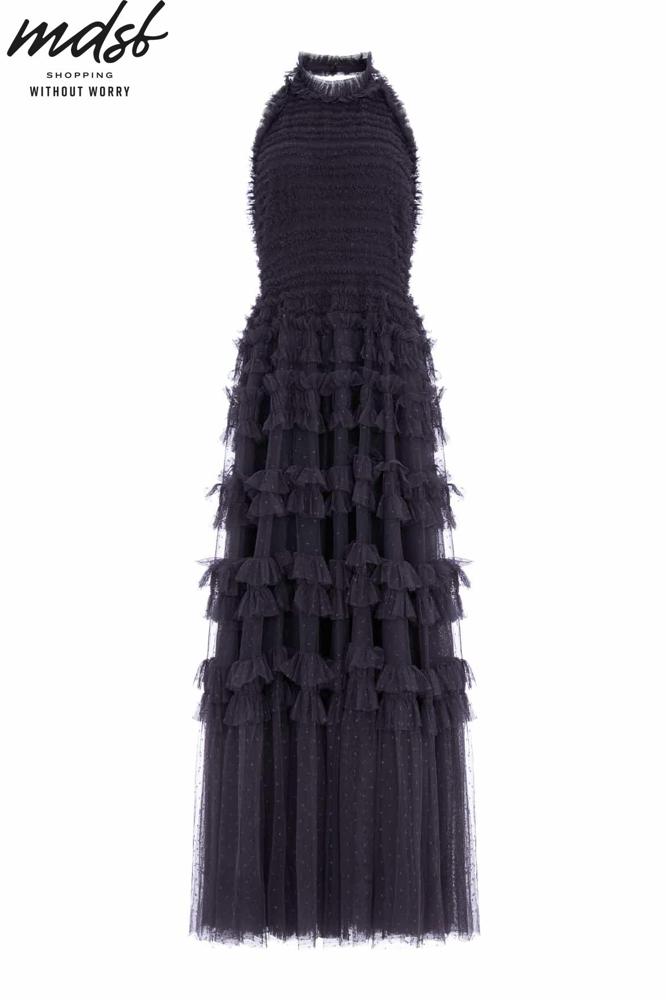 Needle & Thread CHRISTMAS SALE Lisette Ruffle Halter Neck Gown - black