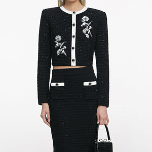SP VIP PRICE Black Textured Knit Midi Skirt