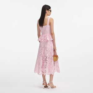 SP VIP PRICE Pink Lace Peplum Midi Dress