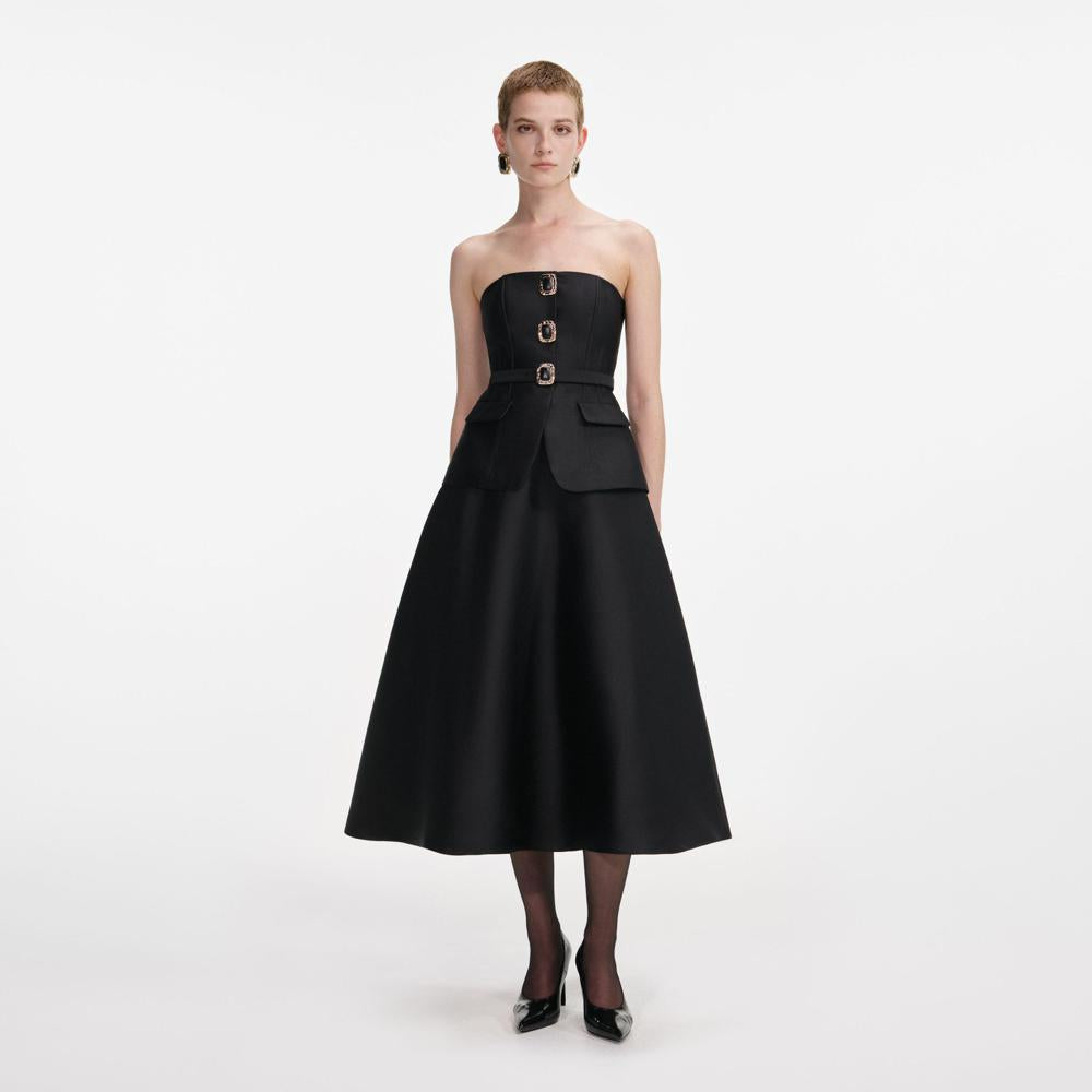 SP VIP PRICE Black Taffeta Bandeau Midi Dress