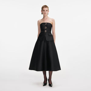 SP VIP PRICE Black Taffeta Bandeau Midi Dress
