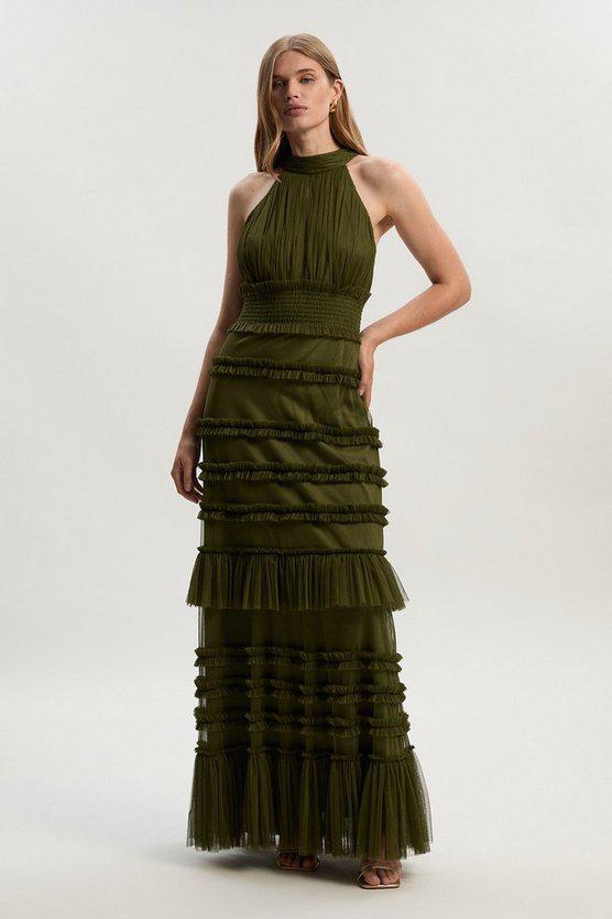Karen Millen UK SALE Tulle Layered Halter Neck Maxi Dress