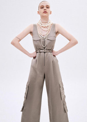 SELF PORTRAIT SS24 Beige Satin Jumpsuit