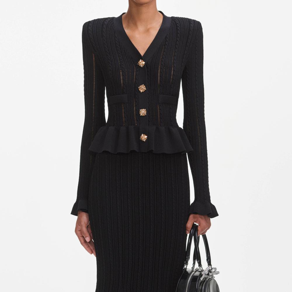 SP VIP PRICE Black Knit Peplum Midi Dress