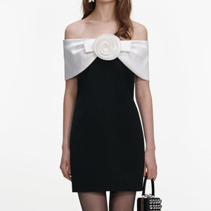 SP VIP PRICE Black Crepe Flower Mini Dress