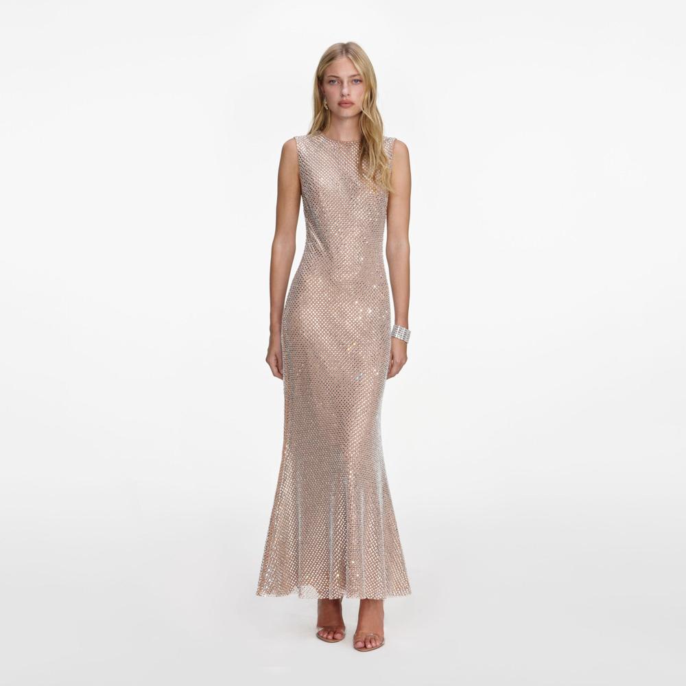 SP VIP PRICE Silver Rhinestone Mesh Midi Dress