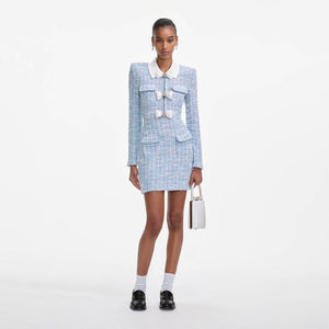 SELF PORTRAIT SS25 VIP PRICE Blue Check Collared Knit Mini Dress