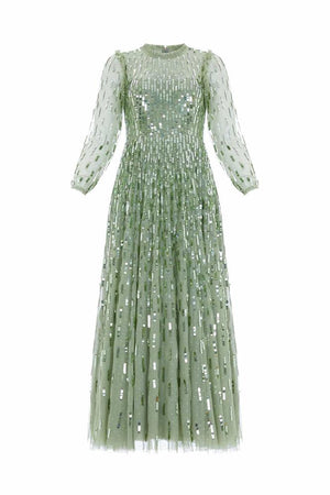 Needle & Thread SPRING/SUMMER Sequin Dash Long Sleeve Ankle Gown - green