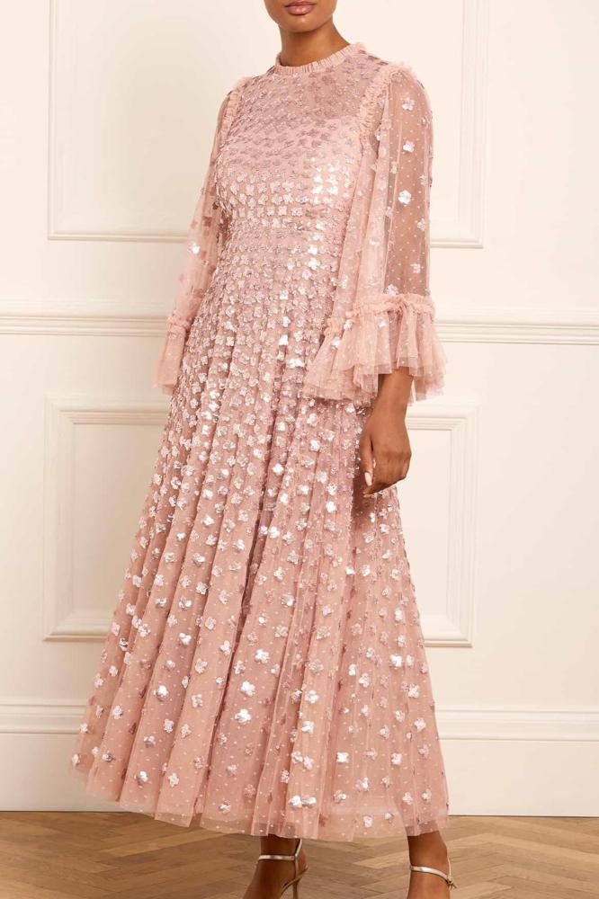 Needle & Thread CYBER SALE Glisten Long Sleeve Ankle Gown - pink