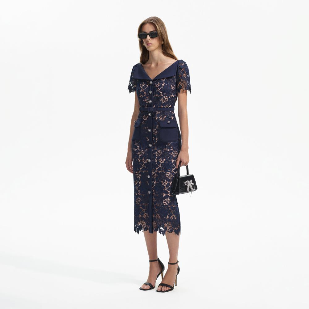 SELF PORTRAIT BLACK FRIDAY SALE Navy Lace Open Neck Midi Dress