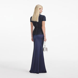 SP VIP PRICE Navy Metallic Boucle Maxi Dress