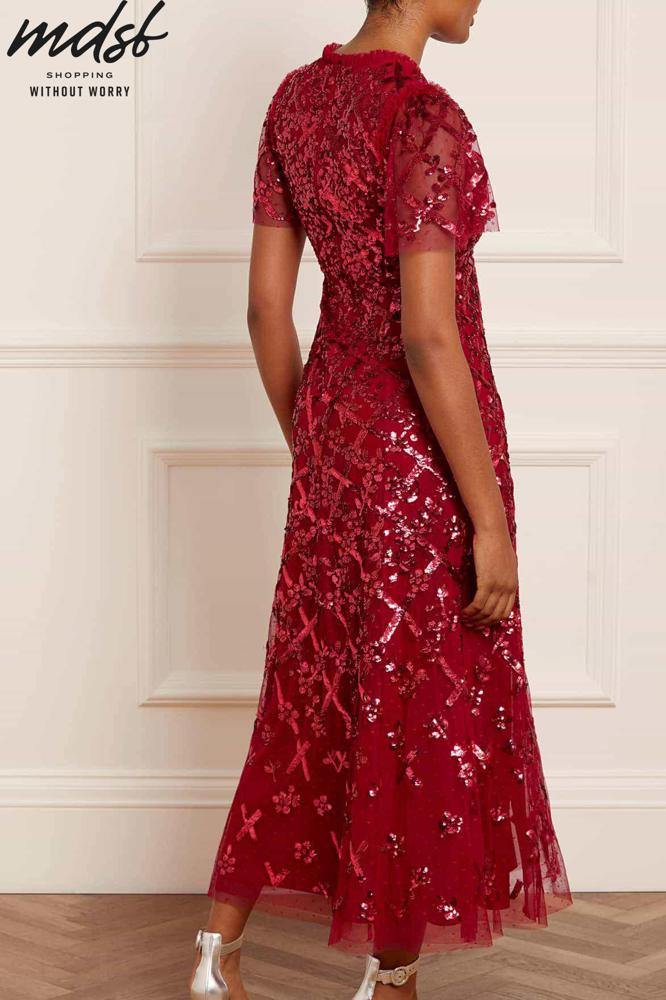 Needle & Thread CHRISTMAS SALE Garden Lattice Ankle Gown - red