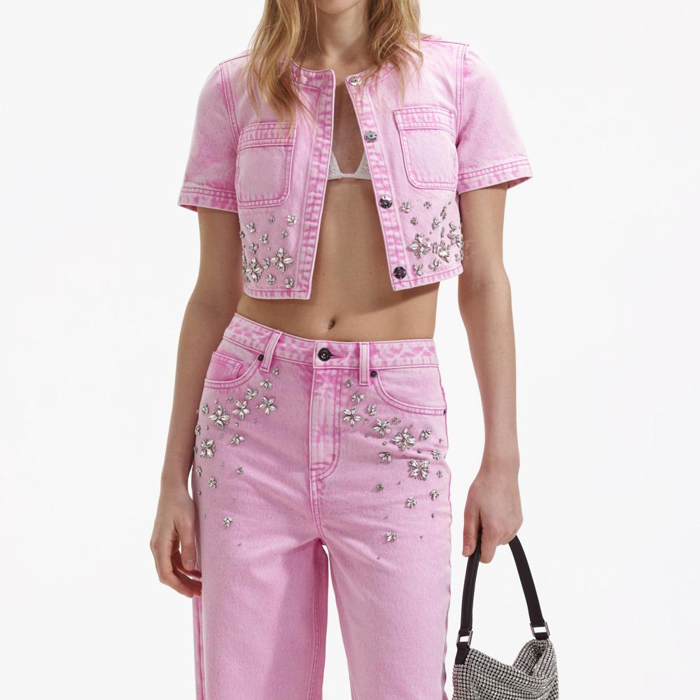 SELF PORTRAIT BLACK FRIDAY SALE Pink Embellished Denim Top