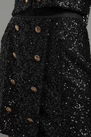 Karen Millen UK SALE Sequin Tailored Wrap Over Mini Skirt - black