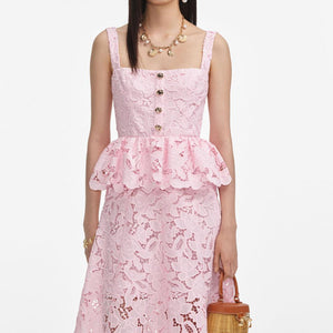 SP VIP PRICE Pink Lace Peplum Midi Dress