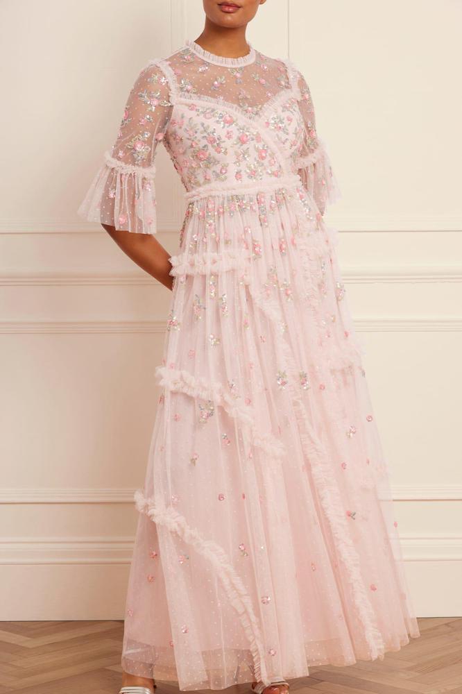 Needle & Thread CYBER SALE Shimmer Ditsy Long Sleeve Gown - pink