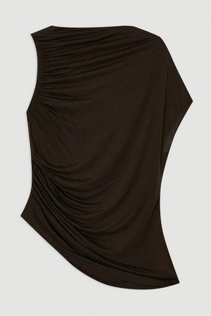 Karen Millen UK SALE Tencel Ruched Detail Top - chocolate
