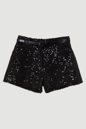 Karen Millen UK SALE Tailored Sequin Tweed Shorts - black