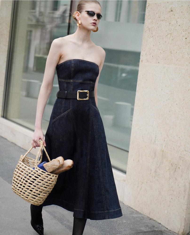 SP VIP PRICE Indigo Denim Bandeau Midi Dress