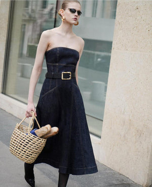 SP VIP PRICE Indigo Denim Bandeau Midi Dress