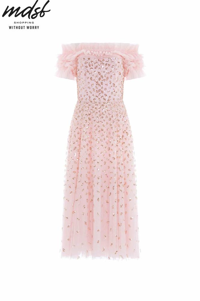 Needle & Thread CHRISTMAS SALE Autumn Leaves Off-Shoulder Ballerina Dress - pink