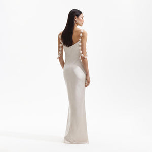 SP VIP PRICE Champagne Satin Flower Maxi Dress