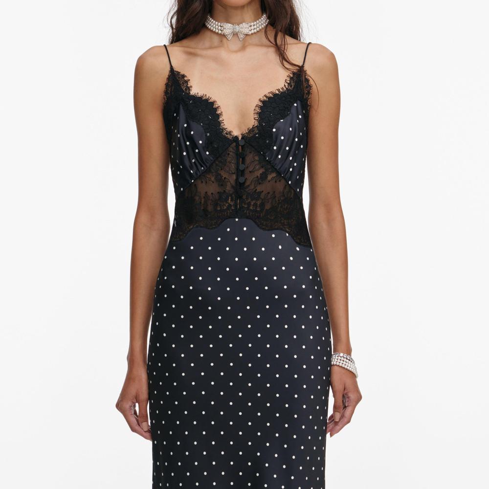 SP VIP PRICE Polka Dot Satin Lace Maxi Dress