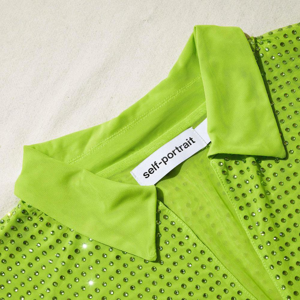 SELF PORTRAIT BLACK FRIDAY SALE Green Rhinestone Mesh Shirt