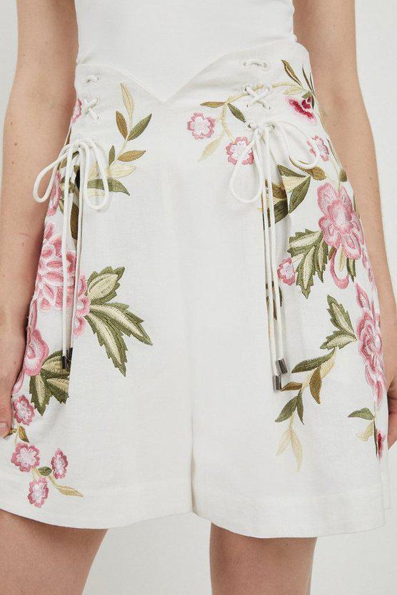 Karen Millen UK SALE Lydia Millen Linen Embroidery Woven Short