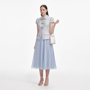 SP VIP PRICE Blue Boucle Bow Midi Dress
