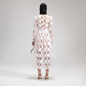 SELF PORTRAIT BLACK FRIDAY SALE White 3D Cotton Lace Midi Dress