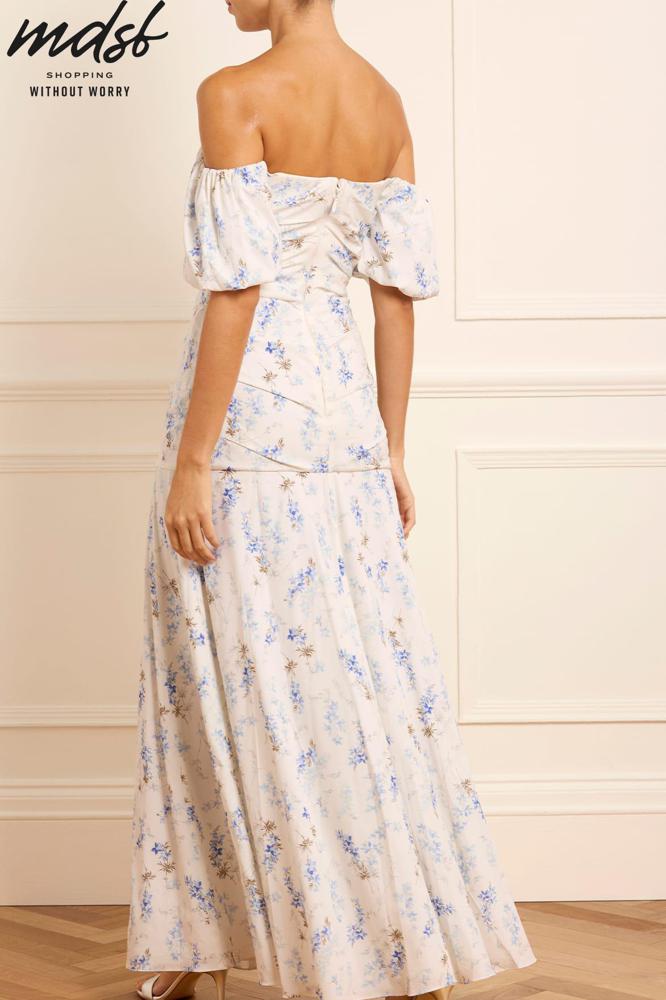 Needle & Thread PO and SALE Ophelia Ditsy Crepe Off-Shoulder Gown - multi