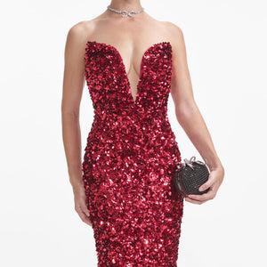 SELF PORTRAIT SS24 Red 3D Sequin Midi Dress