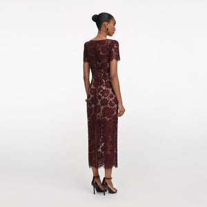 SP VIP PRICE Burgundy Floral Lace Midi Dress