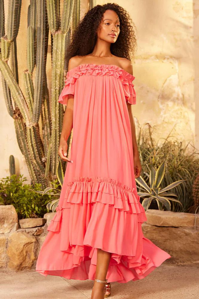 Needle & Thread CYBER SALE Aria Chiffon Off-Shoulder Ankle Gown - pink