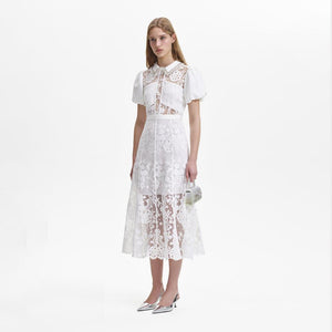 SELF PORTRAIT BLACK FRIDAY SALE White Lace Diamante Collar Midi Dress