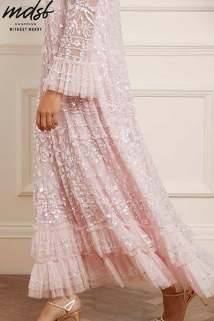 Needle & Thread CHRISTMAS SALE Celia Long Sleeve Ankle Gown - pink