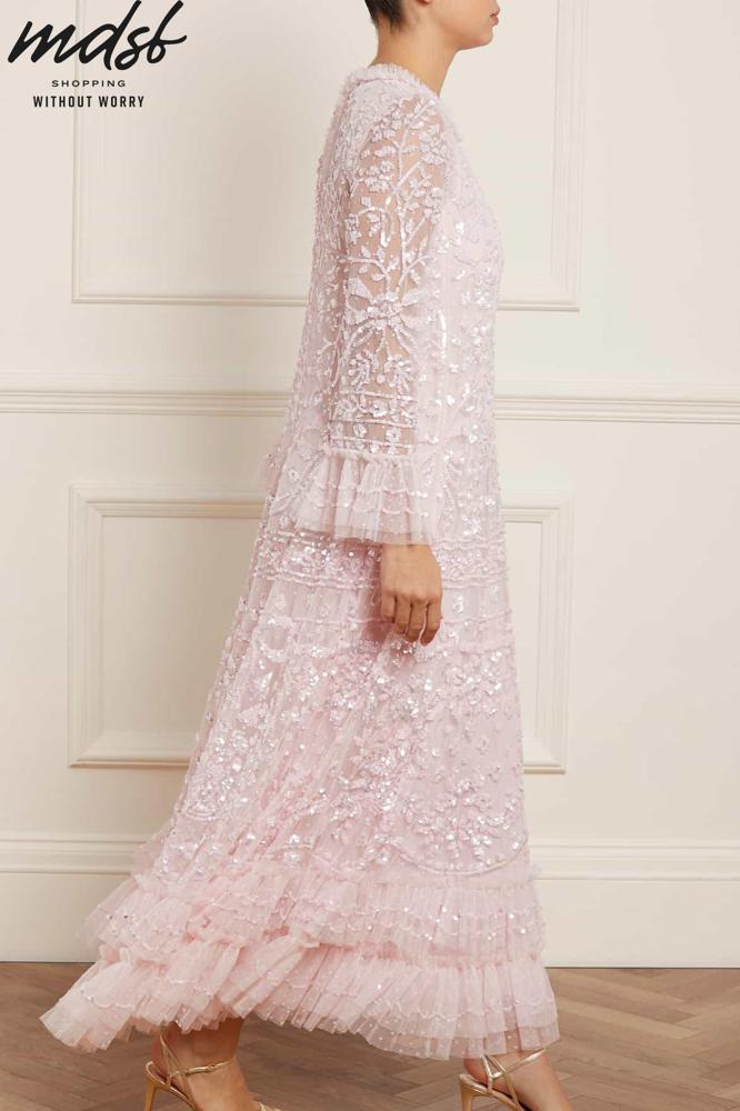 Needle & Thread CHRISTMAS SALE Celia Long Sleeve Ankle Gown - pink