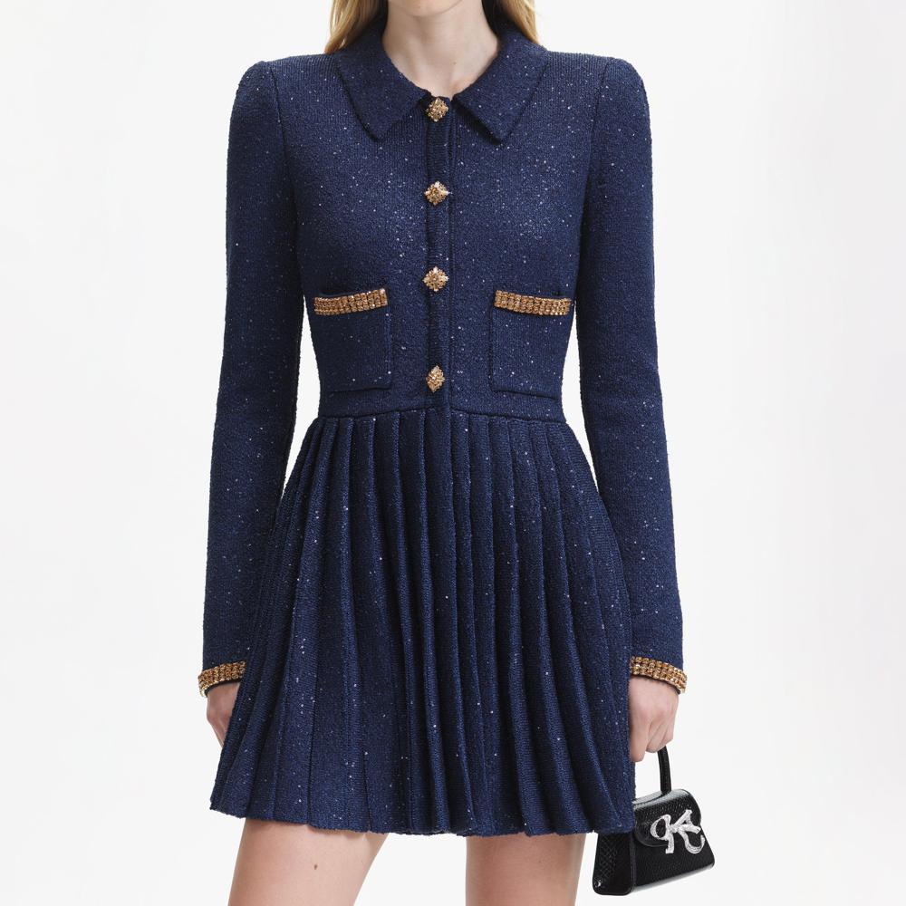 SELF PORTRAIT BLACK FRIDAY SALE Navy Knit Collar Mini Dress