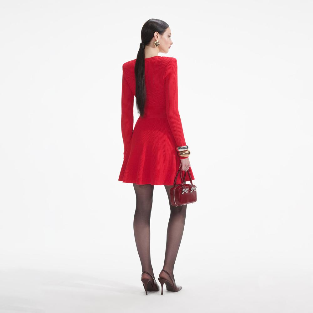 SELF PORTRAIT SS24 Red Pointelle Knit Mini Dress