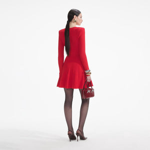 SELF PORTRAIT SS24 Red Pointelle Knit Mini Dress