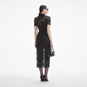 SELF PORTRAIT SS24 Black Lace Diamante Midi Dress