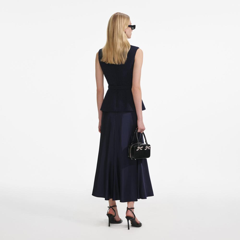 SP VIP PRICE Navy Boucle Sleeveless Midi Dress