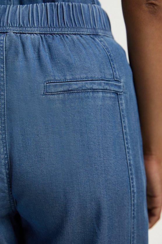 Karen Millen UK SALE Chambray Stretch Denim Wide Leg Trouser - mid blue
