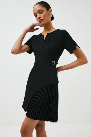 Karen Millen UK SALE Tailored Military Pleat Short Sleeve Mini Dress - black